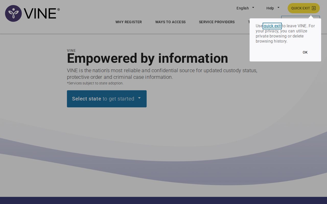 VINELink registration screen for Somerset County custody alerts